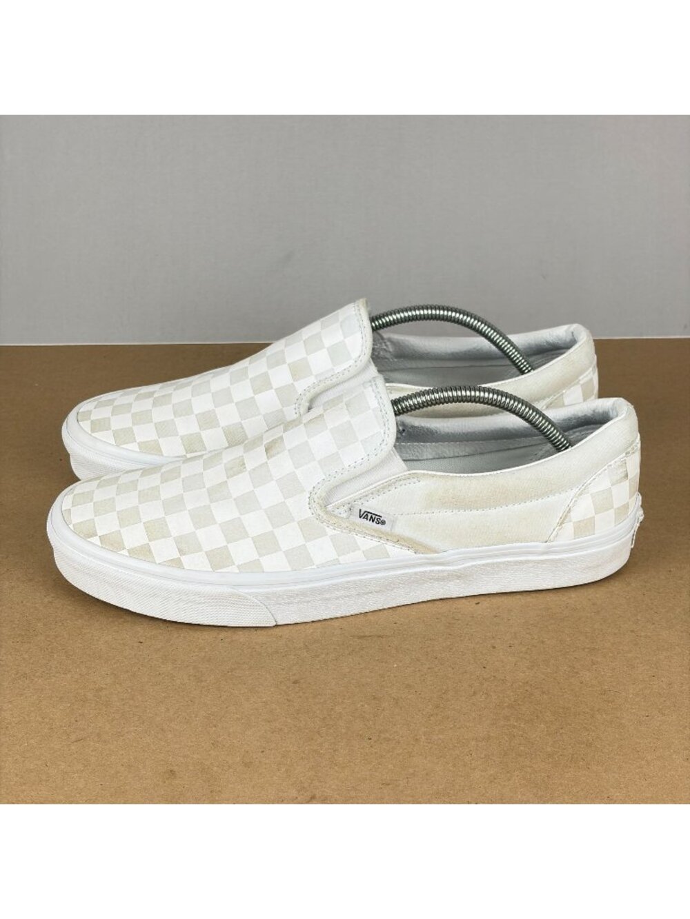 Vans Classic Checkerboard Slip On Sneakers Mens 12 White Gray Casual Comfort